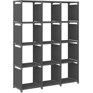 vidaXL Étagère d'affichage 12 cubes Gris 103x30x141 cm Tissu pas cher
