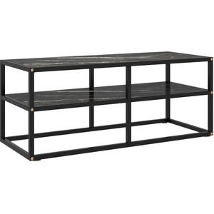 vidaXL Meuble TV noir avec verre marbre noir 100x40x40 cm pas cher