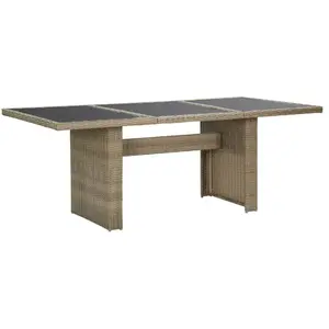 vidaXL - Tuintafel - 200x100x74 - cm - glas - en - poly - rattan - bruin pas cher