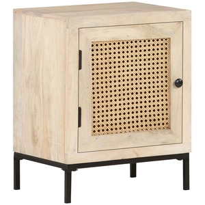 vidaXL Table de chevet 40x30x50 cm Bois de manguier et canne naturelle pas cher