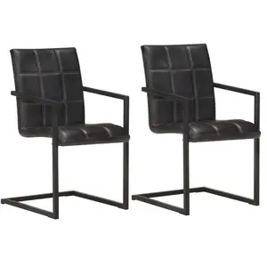vidaXL Chaises à manger cantilever lot de 2 noir cuir véritable pas cher