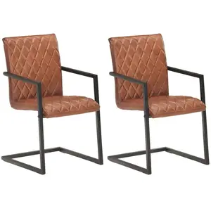 vidaXL Chaises à manger cantilever lot de 2 marron cuir véritable pas cher