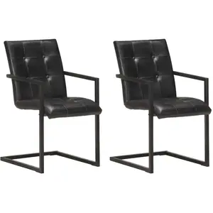 vidaXL Chaises à manger cantilever lot de 2 noir cuir véritable pas cher