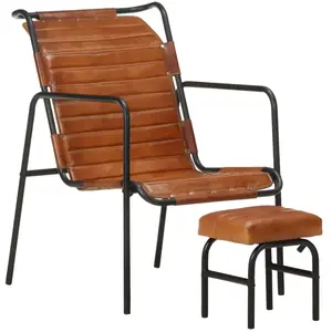 vidaXL Fauteuil de relaxation avec repose-pied Marron Cuir véritable pas cher