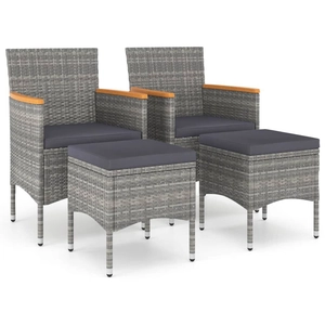vidaXL Jeu de chaise et tabouret de jardin 4 pcs Résine tressée Gris pas cher