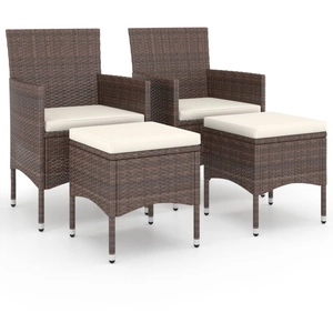 vidaXL Jeu de chaise et tabouret de jardin 4 pcs Résine tressée Marron pas cher