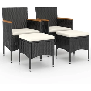 vidaXL Jeu de chaise et tabouret de jardin 4 pcs Résine tressée Noir pas cher