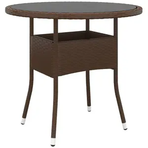 vidaXL Table de jardin Ø80x75 cm Verre trempé/résine tressée Marron pas cher