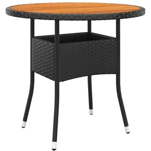 vidaXL Table de jardin Ø80x75 cm Résine tressée et bois d'acacia Noir pas cher