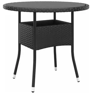 vidaXL Table de jardin Ø80x75 cm Verre trempé/résine tressée Noir pas cher