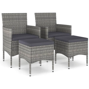 vidaXL Jeu de chaise et tabouret de jardin 4 pcs Résine tressée Gris pas cher