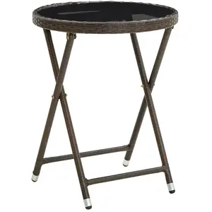 vidaXL Table à thé Marron 60 cm Résine tressée et verre trempé pas cher