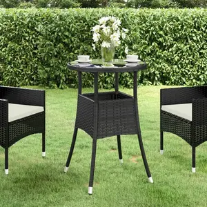 vidaXL Table de jardin Ø60x75 cm Verre trempé/résine tressée Noir pas cher