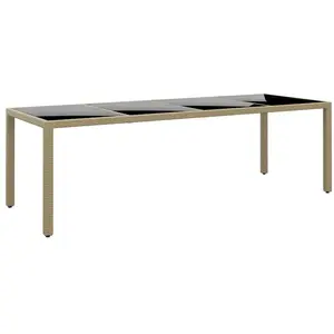 vidaXL Table de jardin avec dessus en verre beige résine tressée pas cher
