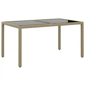vidaXL Table de jardin 150x90x75 cm Verre trempé/résine tressée Beige pas cher