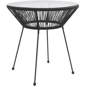 vidaXL Table de salle à manger de jardin Noir Ø70x74 cm Rotin et verre pas cher