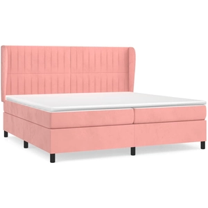 vidaXL Sommier à lattes de lit avec matelas Rose 200x200 cm Velours pas cher