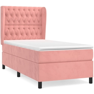 vidaXL Sommier à lattes de lit avec matelas Rose 160x200 cm Velours pas cher