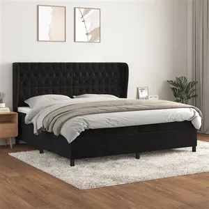 vidaXL Sommier à lattes de lit et matelas Noir 200x200 cm Velours pas cher