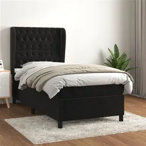 vidaXL Sommier à lattes de lit et matelas Noir 80x200 cm Velours pas cher