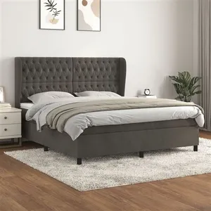 vidaXL Sommier à lattes de lit et matelas Gris foncé 160x200cm Velours pas cher