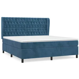 vidaXL Sommier à lattes de lit et matelas Bleu foncé 160x200cm Velours pas cher