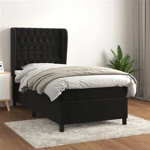 vidaXL Sommier à lattes de lit avec matelas Noir 90x200 cm Velours pas cher
