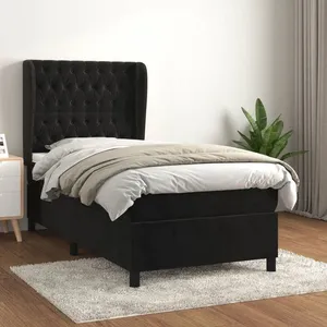 vidaXL Sommier à lattes de lit avec matelas Noir 90x190 cm Velours pas cher