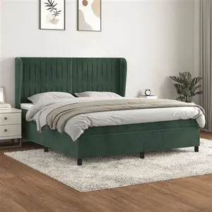 vidaXL Sommier à lattes de lit et matelas Vert foncé 160x200cm Velours pas cher
