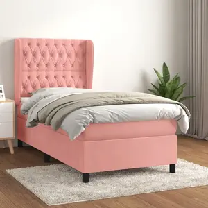 vidaXL Sommier à lattes de lit avec matelas Rose 90x200 cm Velours pas cher