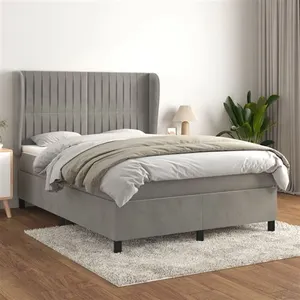 vidaXL Sommier à lattes de lit et matelas Gris clair 140x190cm Velours pas cher