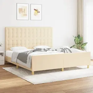 vidaXL Cadre de lit avec tête de lit Crème 180 x 200 cm Tissu pas cher