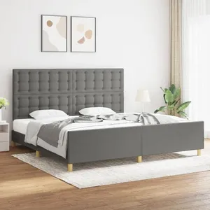vidaXL Cadre de lit avec tête de lit Gris foncé 200x200 cm Tissu pas cher