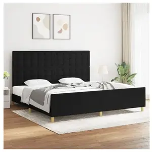 vidaXL Cadre de lit avec tête de lit Noir 200x200 cm Tissu pas cher