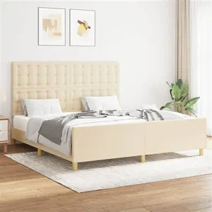 vidaXL Cadre de lit avec tête de lit Crème 160 x 200 cm Tissu pas cher