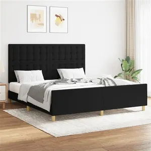 vidaXL Cadre de lit avec tête de lit Noir 160x200 cm Tissu pas cher