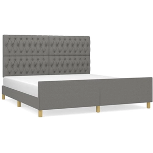 vidaXL Cadre de lit avec tête de lit Gris foncé 180 x 200 cm Tissu pas cher
