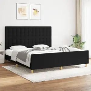 vidaXL Cadre de lit avec tête de lit Noir 180 x 200 cm Tissu pas cher
