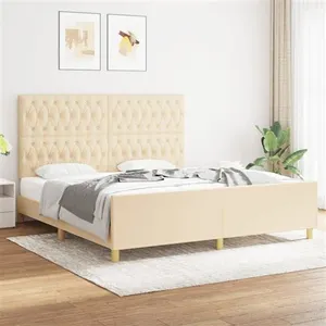 vidaXL Cadre de lit avec tête de lit Crème 180 x 200 cm Tissu pas cher