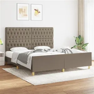 vidaXL Cadre de lit avec tête de lit Taupe 180x200 cm Tissu pas cher