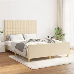 vidaXL Cadre de lit avec tête de lit Crème 140x190 cm Tissu pas cher