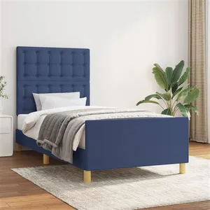 vidaXL Cadre de lit avec tête de lit Bleu 90x190 cm Tissu pas cher