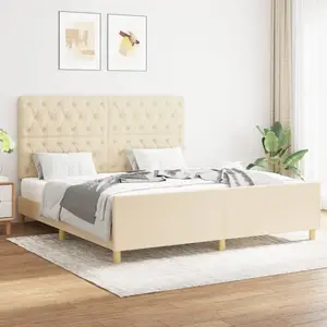 vidaXL Cadre de lit avec tête de lit Crème 160 x 200 cm Tissu pas cher