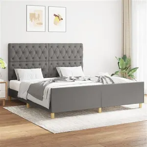 vidaXL Cadre de lit avec tête de lit Gris foncé 160 x 200 cm Tissu pas cher