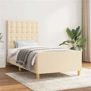 vidaXL Cadre de lit avec tête de lit Crème 90x200 cm Tissu pas cher