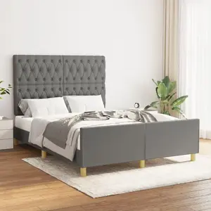 vidaXL Cadre de lit avec tête de lit Gris foncé 140x200 cm Tissu pas cher