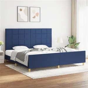 vidaXL Cadre de lit avec tête de lit Bleu 200 x 200 cm Tissu pas cher