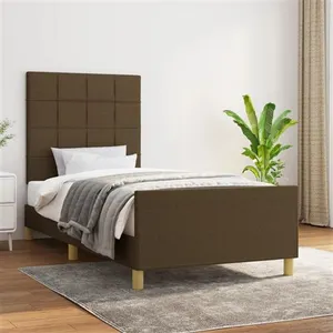 vidaXL Cadre de lit avec tête de lit Marron foncé 90x190 cm Tissu pas cher