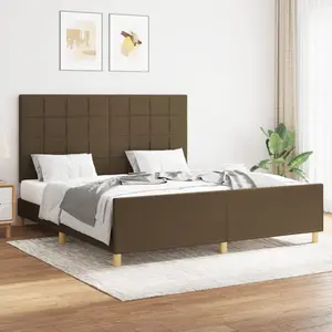 vidaXL Cadre de lit avec tête de lit Marron foncé 160x200 cm Tissu pas cher