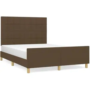 vidaXL Cadre de lit avec tête de lit Marron foncé 140x190 cm Tissu pas cher
